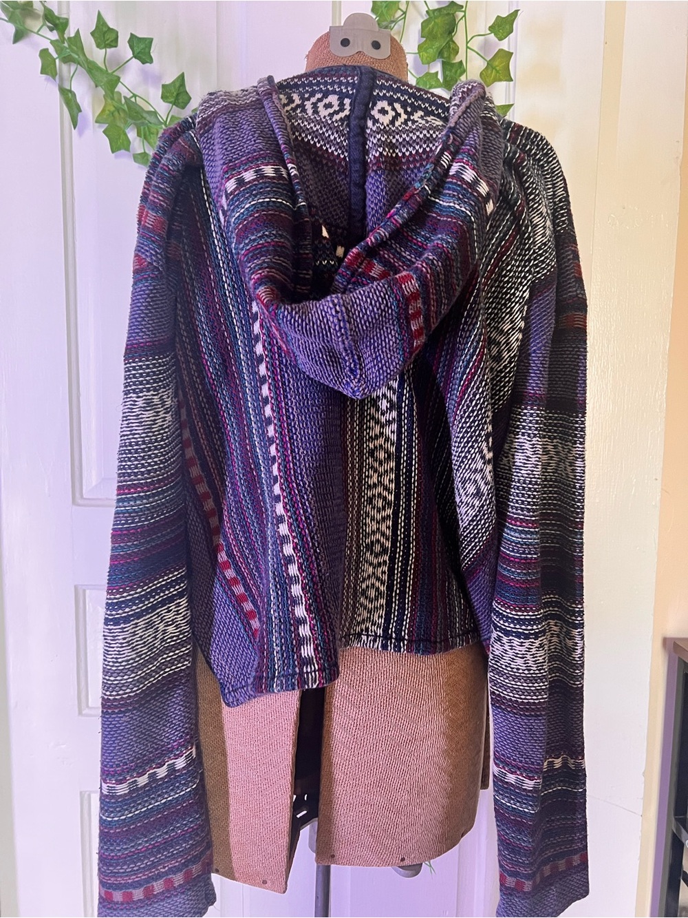Forever 21 Boho Knit Hoodie - Purple Blue Grey Stripe Pattern - Picture 2 of 4